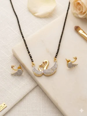 Elegant Dual Duck Mangalsutra Set with Matching Earrings