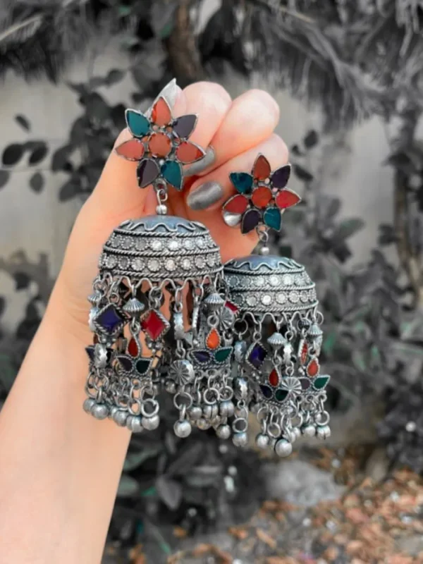 Radiant Silver-Tone Jhumka Earrings for Everyday Charm